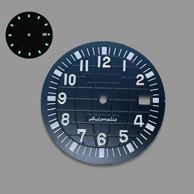 Reloj mecánico NH35 con esfera de 32mm de diámetro, superficie de buceo granada con protector solar modificado que brilla en la oscuridad verde