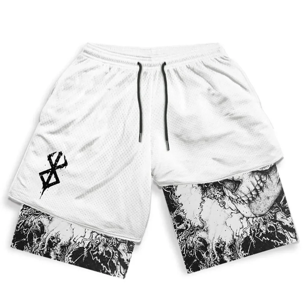 Shorts de desempenho anime berserk para homens, shorts de treinamento de ginástica, treino esportivo, estampa, corrida esportiva, Y2K, 2 em 1, verão