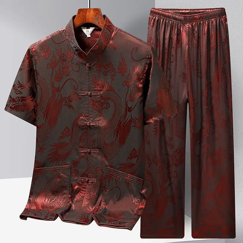 Dragon Jacquard Hanfu Men Chinese Clothes Men Top Pant Hanfu Kung Fu Clothing Blouse Party Male Tang Suit