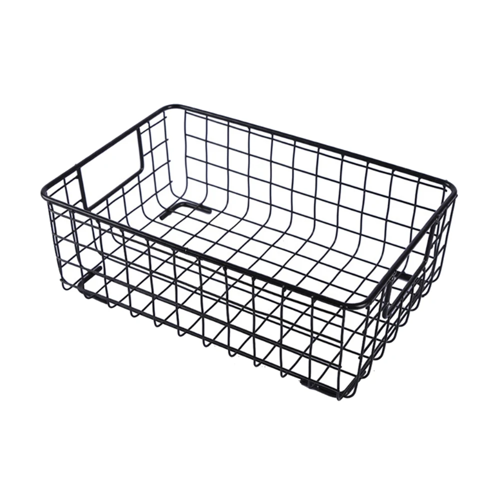 

Creative Metal Wire Storage Basket with Handle Wrought Iron Sundries Container Kitchen black