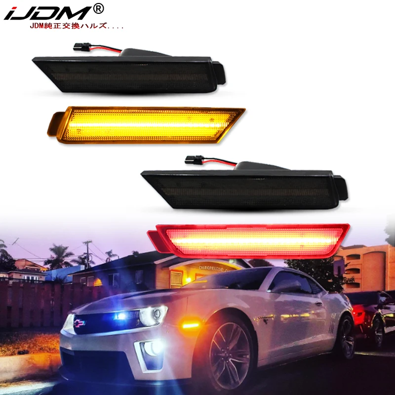 iJDM Amber/Red Front/Rear bumper Full LED Side Marker Light Kit For Chevy Camaro,Replace OEM Turn SignalLights/Driving Lights