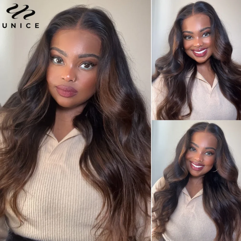 Mèches 3/4 naturelles Body Wave-UNice Hair, cheveux humains, racines foncées, brun ombré, richesse, tissage à coudre, 8 à 26 pouces, 100% pièces