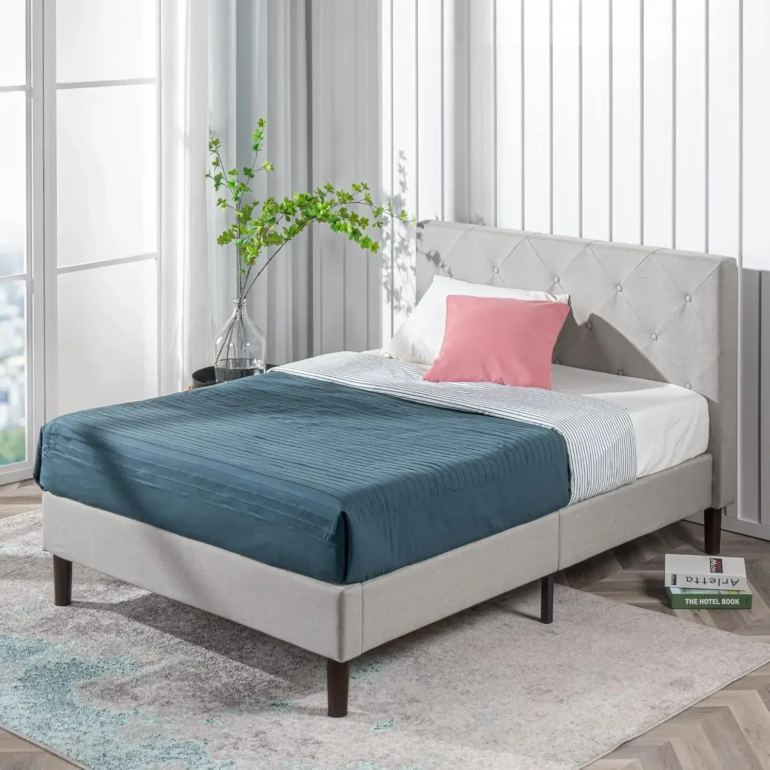 Shalini Upholstered Platform Bed Frame with Wood Slat Support No Box Spring Needed Easy Assembly Mattress Foundation