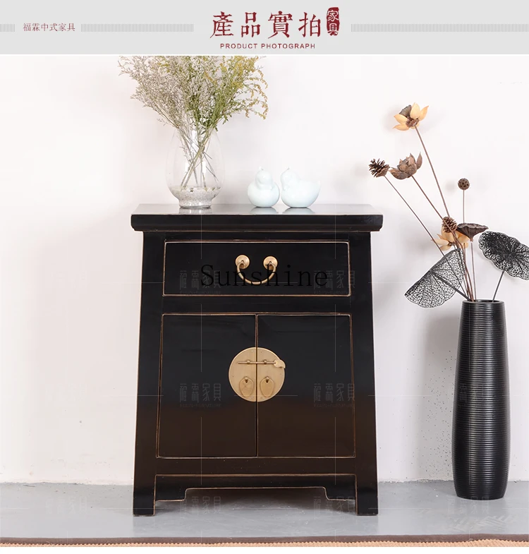 Modern Chinese black lacquer bedside storage/display cabinet shoe change stool telephone coffee table
