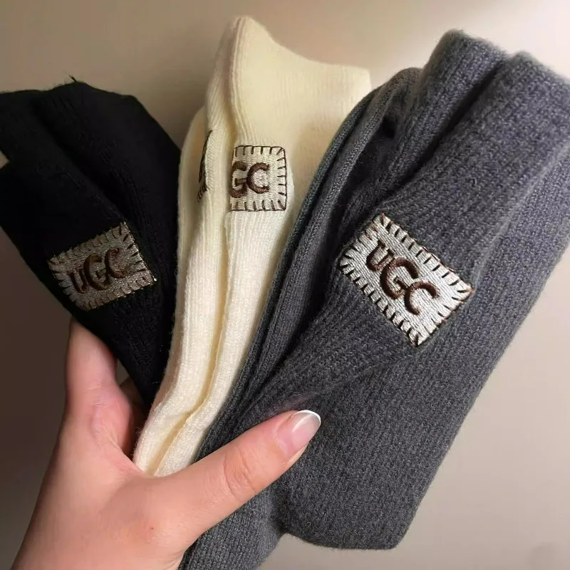 

Модные зимние толстые теплые мягкие носки, однотонные носки до середины икры, женские повседневные носки с вышитым логотипом, одежда для холодной погоды