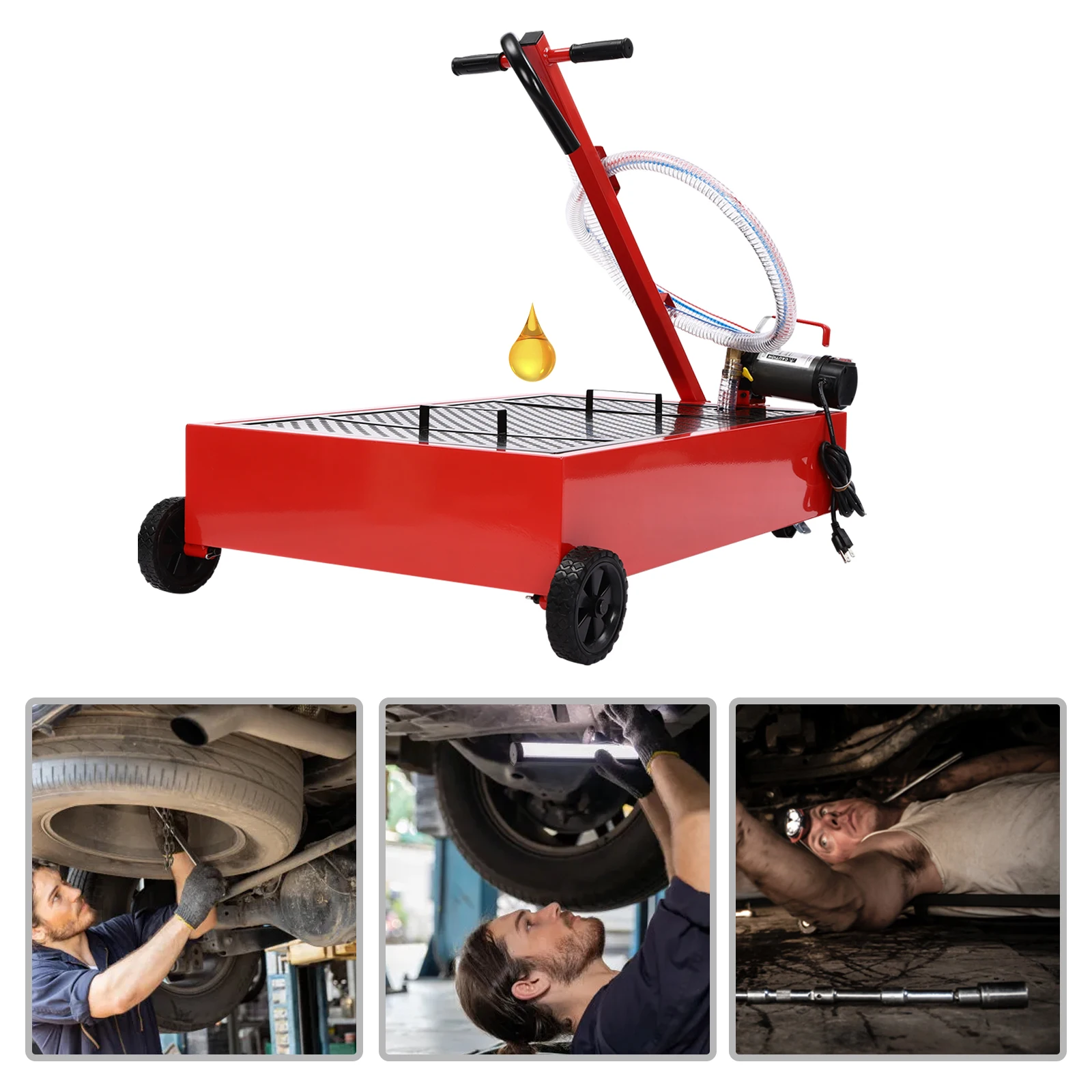 

75.71L/20gal Oil Drain Pan With Pump Oil Drain Pan 120W 2800r/Min Oil Drain Cart Used To Collect Waste Fluids