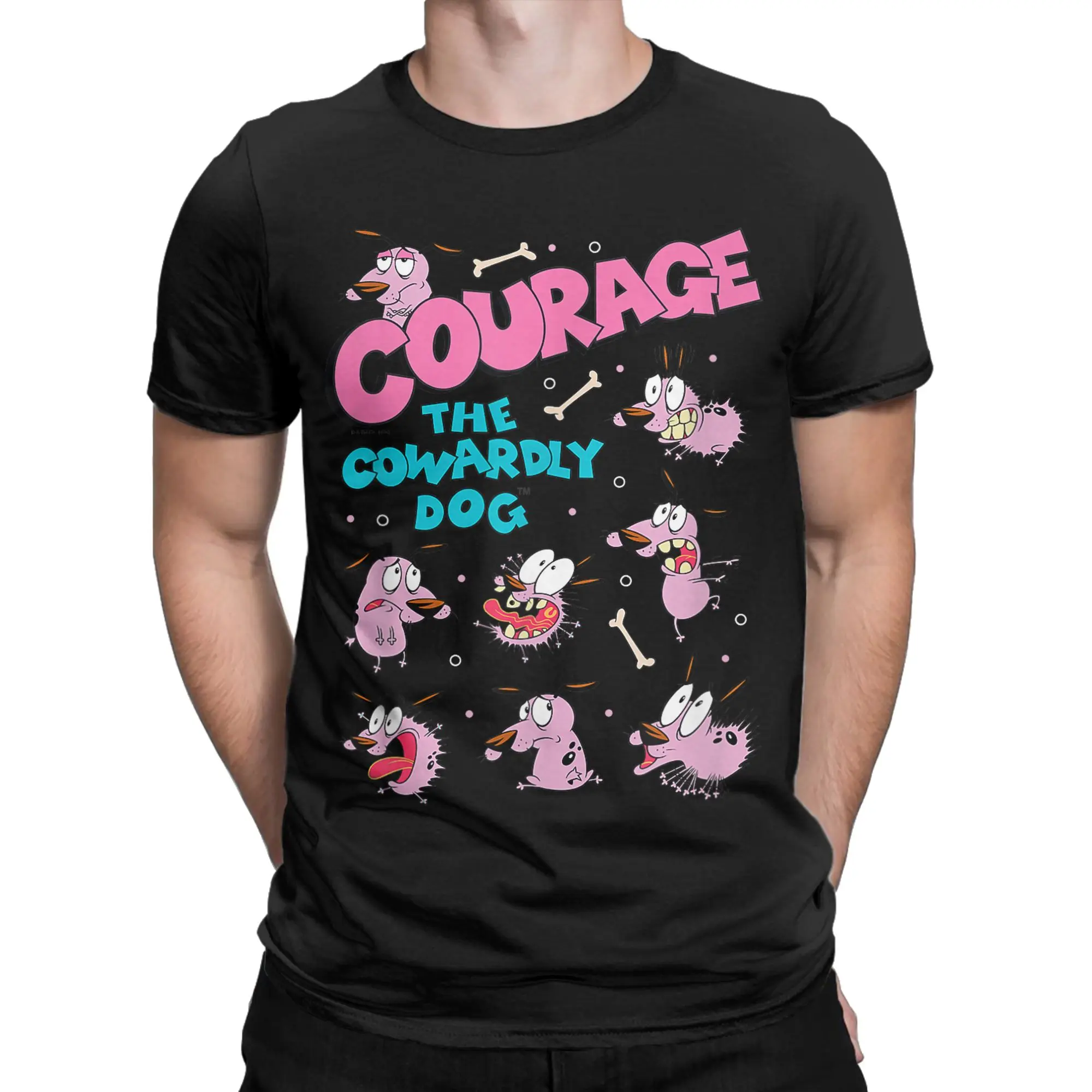 Men Courage the Cowardly Dog Moods T Shirt  Pure Cotton Tops Funny Short Sleeve O Neck Tees Plus Size T-Shirt