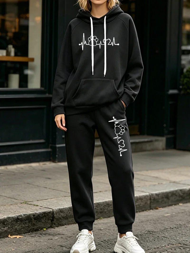 Fashion Women's 2 Pcs Sets Autumn Winter Casual Hooded Sweatshirt Sweatpants Suit Outdoors Sports Jogging Clothing 2026Tracksuit