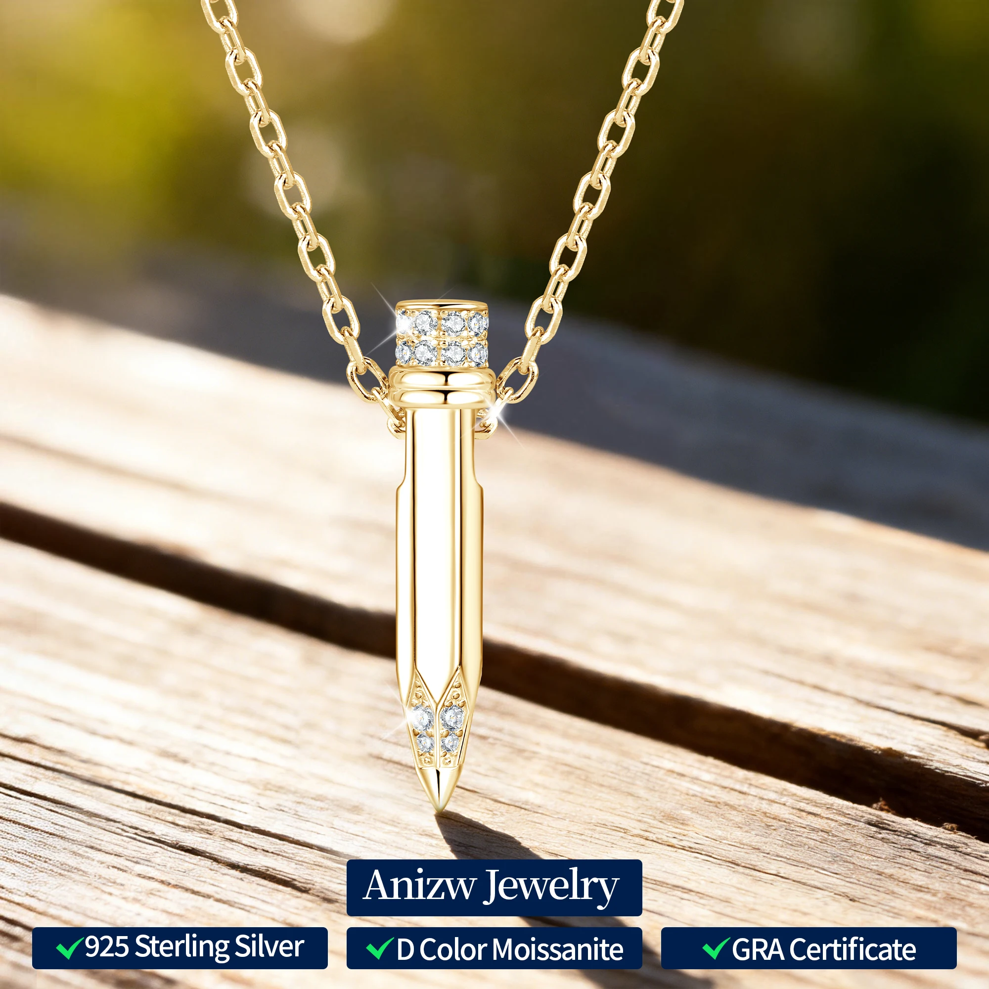 

Парные кулоны с муассанитом в форме пули, регулируемая цепочка из серебра 925 пробы для женщин и мужчин, модные украшения 2026 года, подарок на День святого Валентина