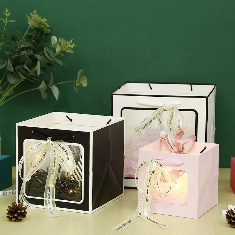 Portable Gift Bag Cookie Box with Window Shopping Bag Scarf Gift Box Birthday Gift Bags Packaging Bag Cake Boxes Wedding Decor