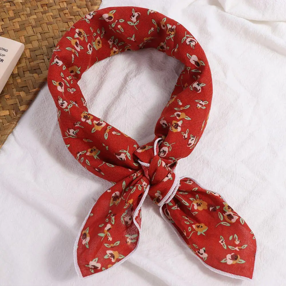 Accessories Printing Cotton Linen Flower Wraps Neckerchief Small Square Scarf Korean Style Scarves Silk Scarf Printed Scarf