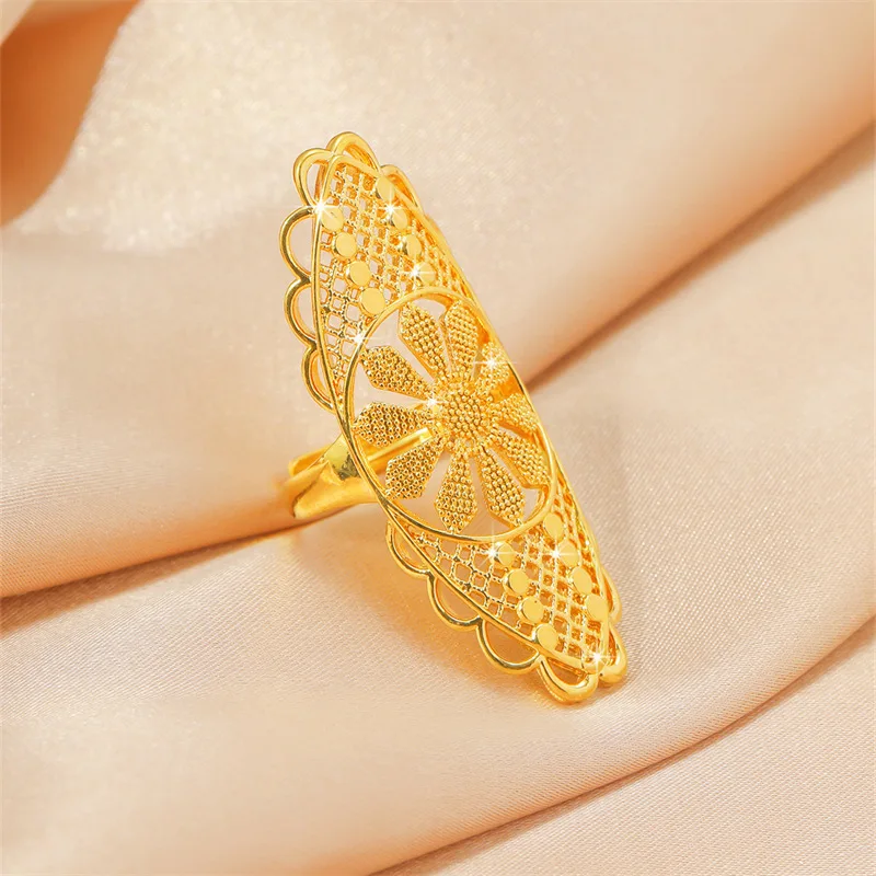 Elegant Gold Color Exaggerated Big Ring for Women Bride Birthday Wedding Engagement Valentine\'s Day Fine Jewelry Ring Gifts
