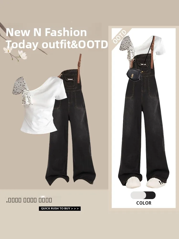 

Футболка Pure Desire Sweet Spicy в горошек с узлом и джинсовым комбинезоном Bla, комплект из двух предметов, футболка ort Sve