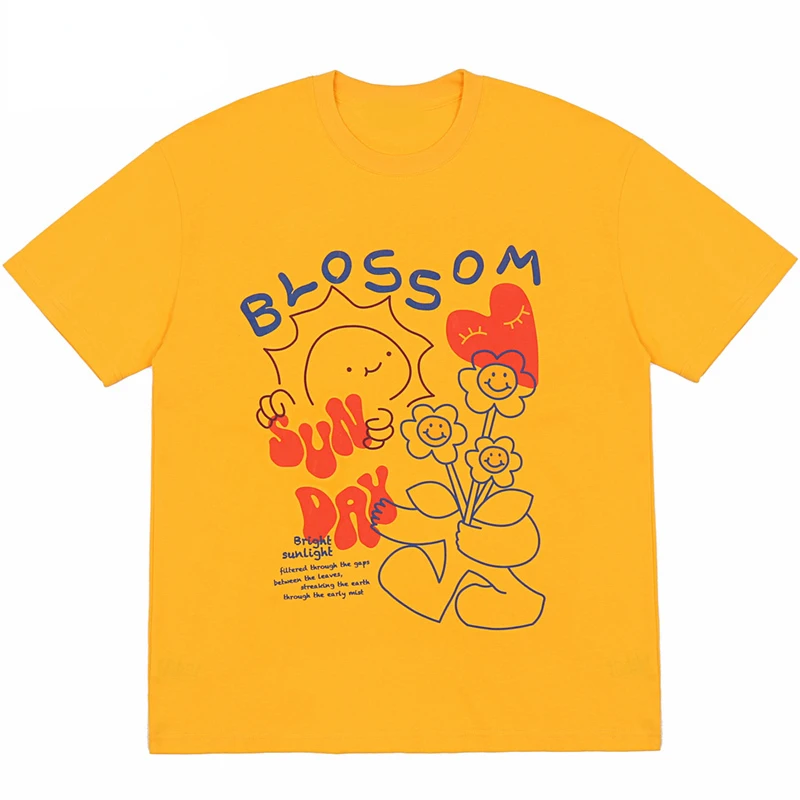 hahayule Cute Blossom Letter Print Men T Shirt Hip Hop Streetwear Tshirt New Summer Short Sleeve T-Shirt Short Sleeve Cotton Tee