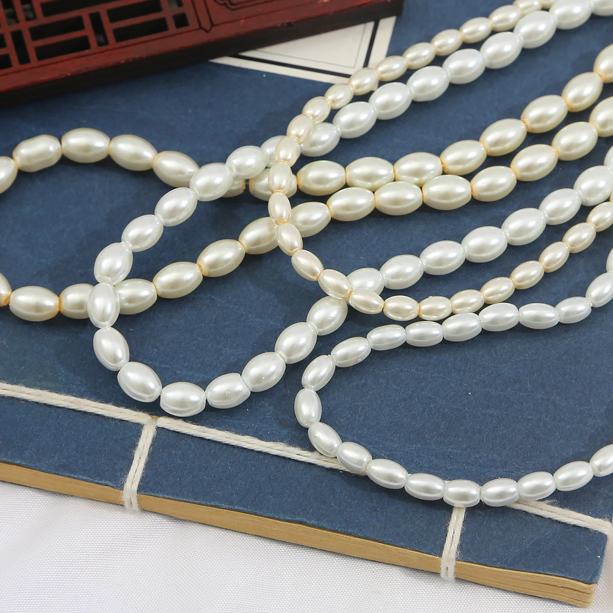80cm/String Approx 90/120Pcs Ivory/White Glass Imitation Pearl Oval Beads For DIY Jewelry Making Bracelet Necklace Supplies - view 6