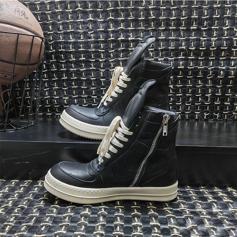 Men Shoes Genuine Leather High Top Boots For Women Vintage Original Luxury Trainers High Street Zip Sneakers