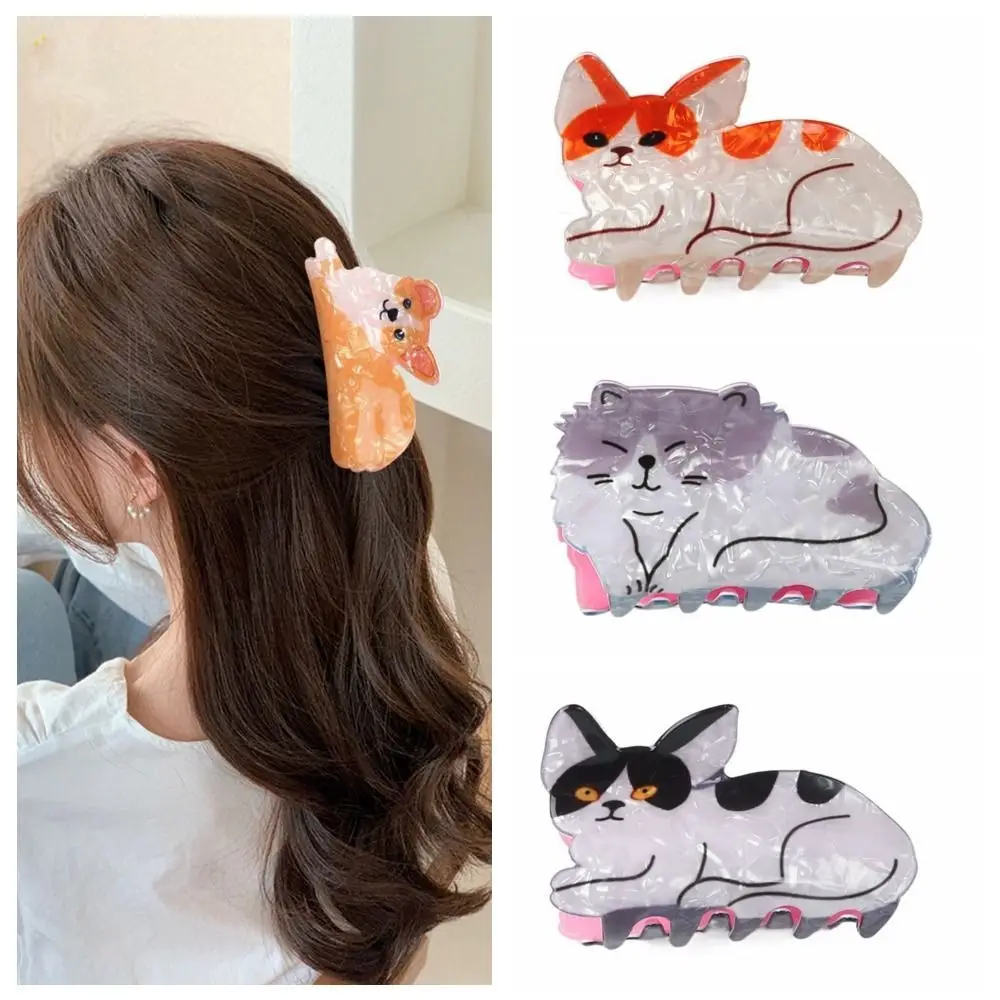 

Korean Cartoon Cat Dog Acrylic Hair Claw Animal Shark Clip Mid Size Hair Grab Clip Headwear Hair Accessories