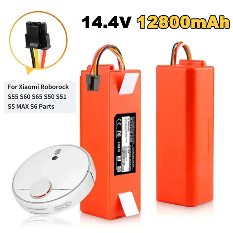 Batería de repuesto para aspiradora robótica Xiaomi Roborock S55, S60, S65, S50, S51, S5 MAX, S6, 14,4 V, 12800mAh, piezas nuevas y originales