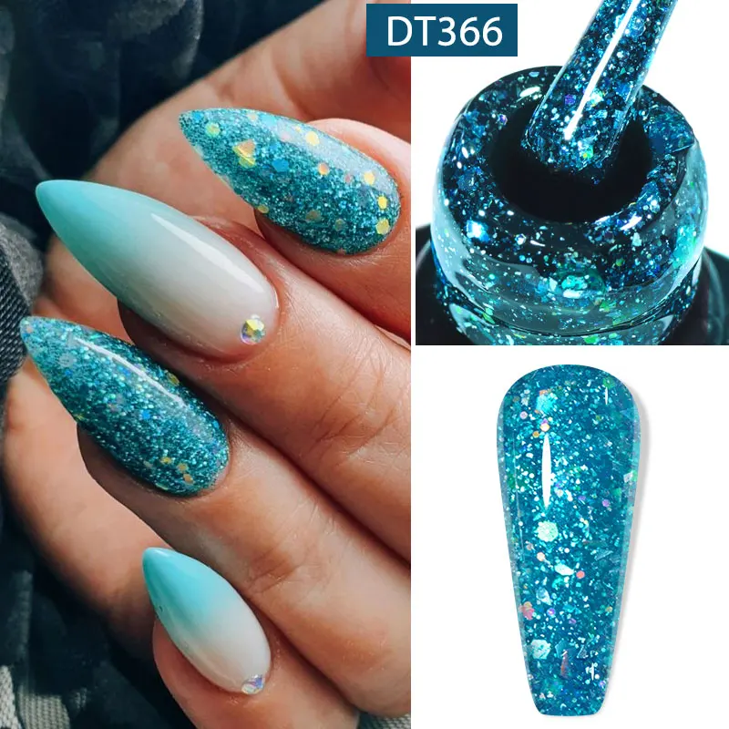 

MEET ACROSS 7ml Blue White Pink Glitter Sequins Gel Nail Polish Semi-permanent Varnish For Nail Art Manicure Soak Off UV Gel