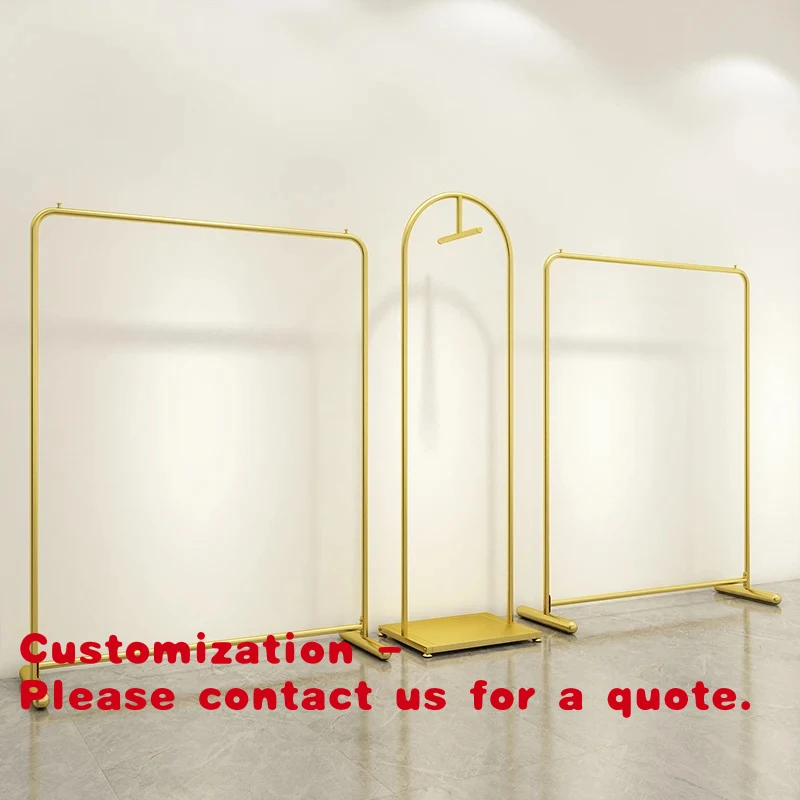 custom.Minimalist gold Modern Metal Thick Tube Rust-Proof Adjustable Height Hanging Rack Women's and Children's Clothing Flo