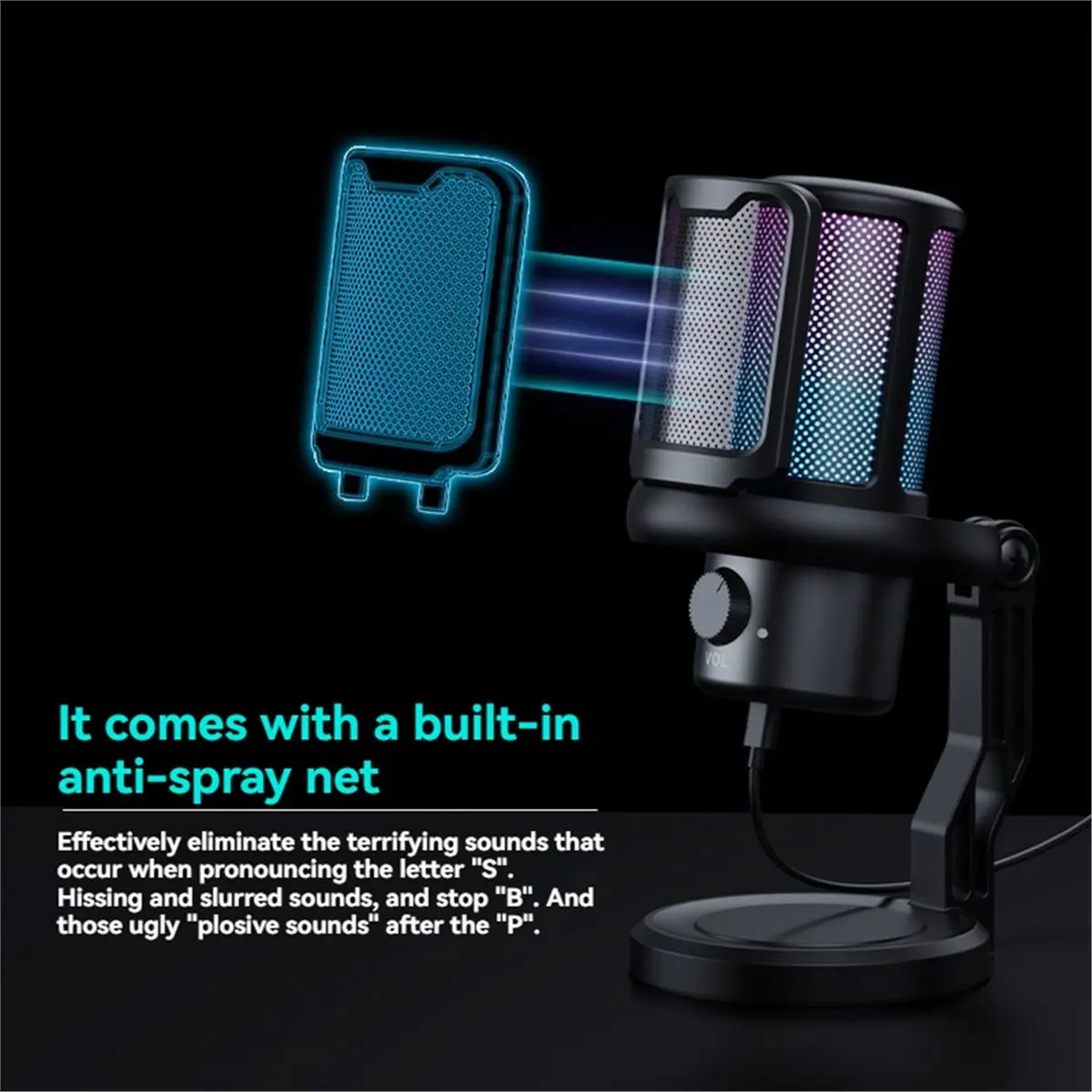 OKgood USB Microphone for Recording and Streaming on PC RGB Gaming Microphone with Touch-Mute Button Noise Cancellation