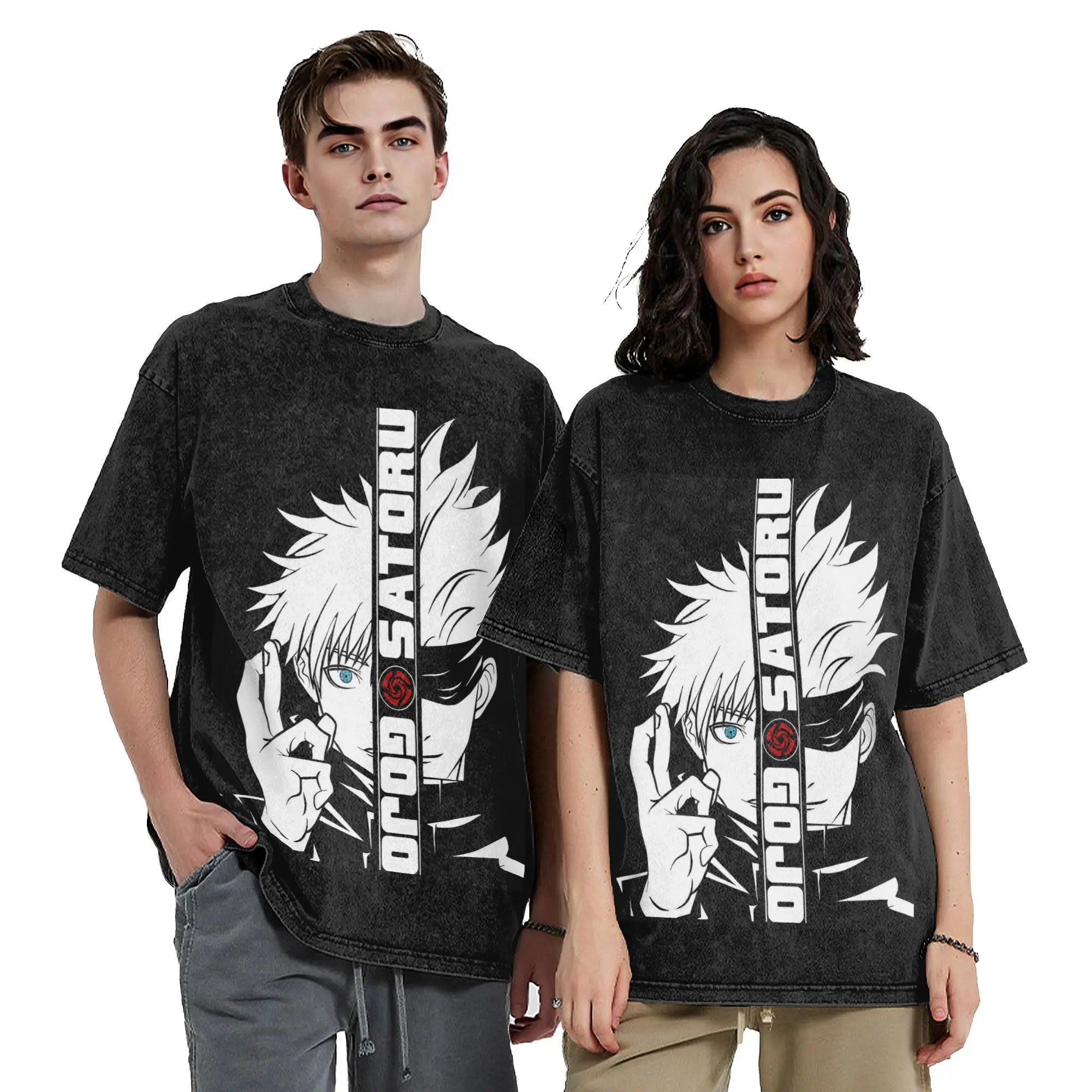 JJK Gojo Satoru T Shirt Hip Hop Washed 100% Cotton Oversize T-Shirts Anime Vintage Men Women Tops Streetwear Printed Tees