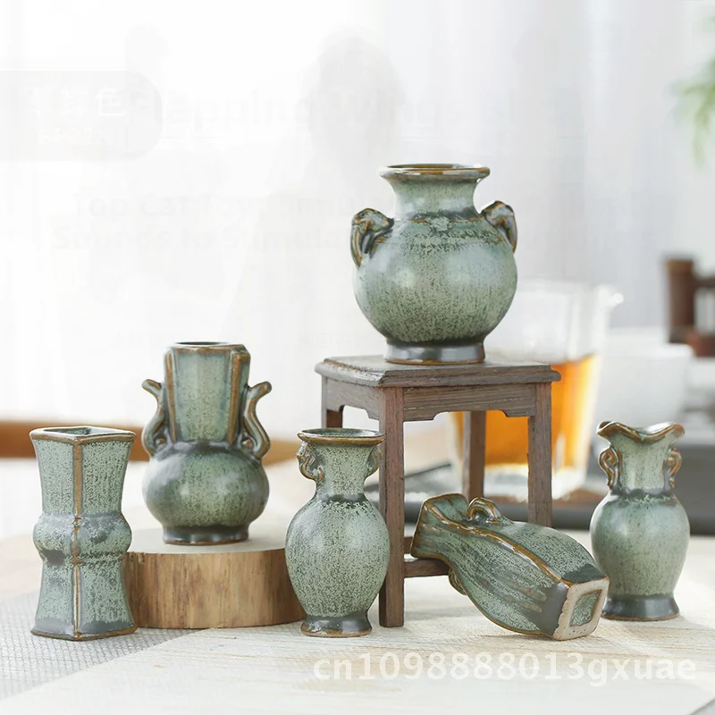 

Creative Ceramic Mini Vase Bronze Glaze Handmade Small Flower Countertop Hydroponic Ornament Chinese Style Personalized