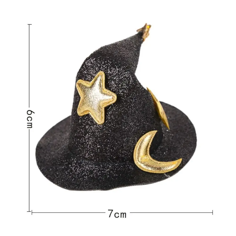 Spinka do włosów z zakrzywionym kapeluszem, klips do włosów w kształcie kapelusza czarodzieja, urocza spinka do włosów w kształcie kapelusza czarownicy, kapelusz czarownicy w kształcie gwiazdy, akcesoria do włosów dla zwierząt, akcesoria do włosów na Halloween dla kobiet.