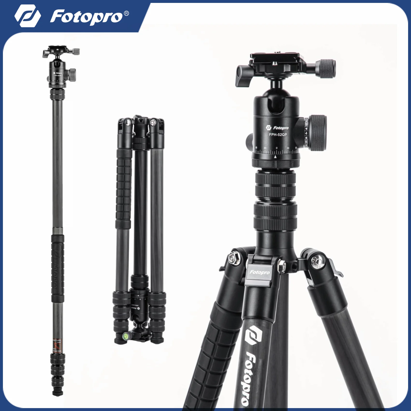 

Fotopro 185CM Carbon Fiber Tripod for Camera Detachable Monopod Compact Travel Tripod with Ball Head X-GO PLUS E2