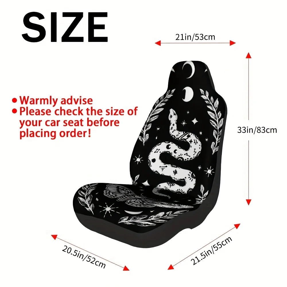 2pcs, Mystical Snake Moon Moth Print Car Seat Covers, Universal Fit For Most Sedans And Trucks, Machine Washable, Stylish Street