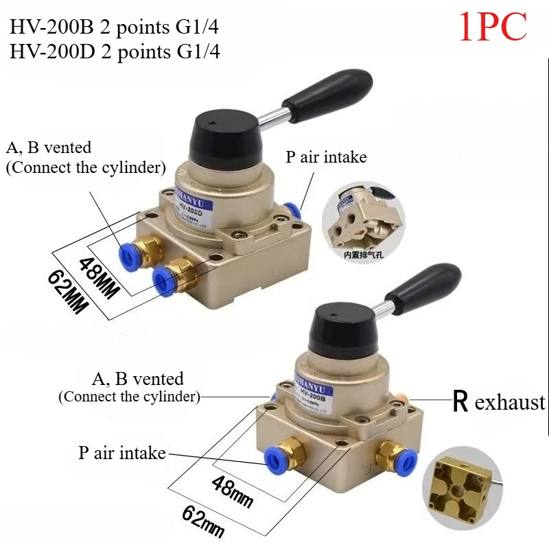 

1PC Pneumatic switch three-position four-way manual valve HV-02/HV-03/HV-04/HV200-02/HV200D/HV200B manual valve air valve