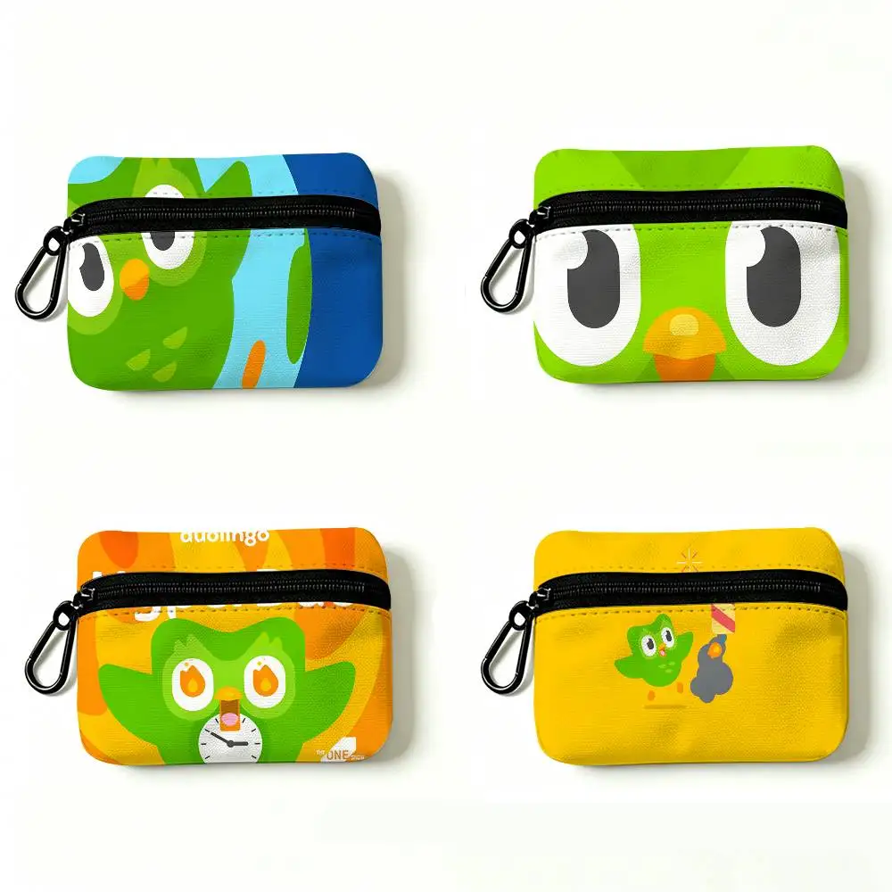 Funny D-DuolingoS Mini Oxford Cloth Coin Purse With Carabiner Hook Portable Key Card Wallet Small Zipper Storage Pouch