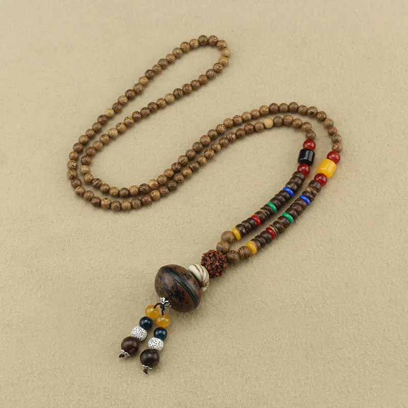 DIY accessories Simple and versatile wooden bead Bodhi necklace New Chinese retro ethnic style sweater chain Men's and women's c