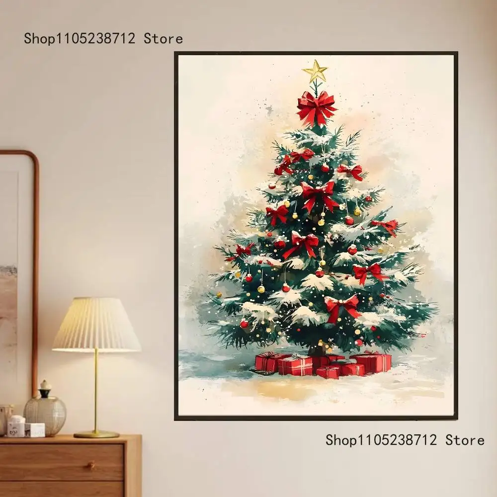 السنة الجديدة شجرة عيد الميلاد المشارك يطبع جدار صورة فنية اللوحة هدية غرفة المعيشة مطعم بار كبير ديسمبر ملصق