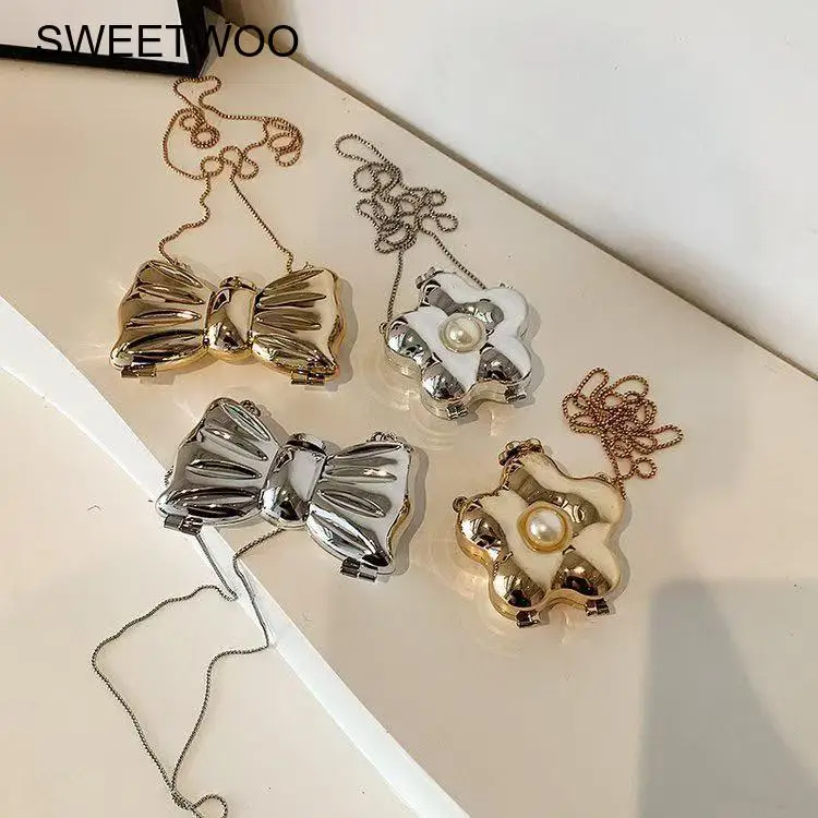 2026 Sweet Bowknot Chain Shoulder Bag Small Crossbody Purse All Match for Young Ladies Dating and Outings