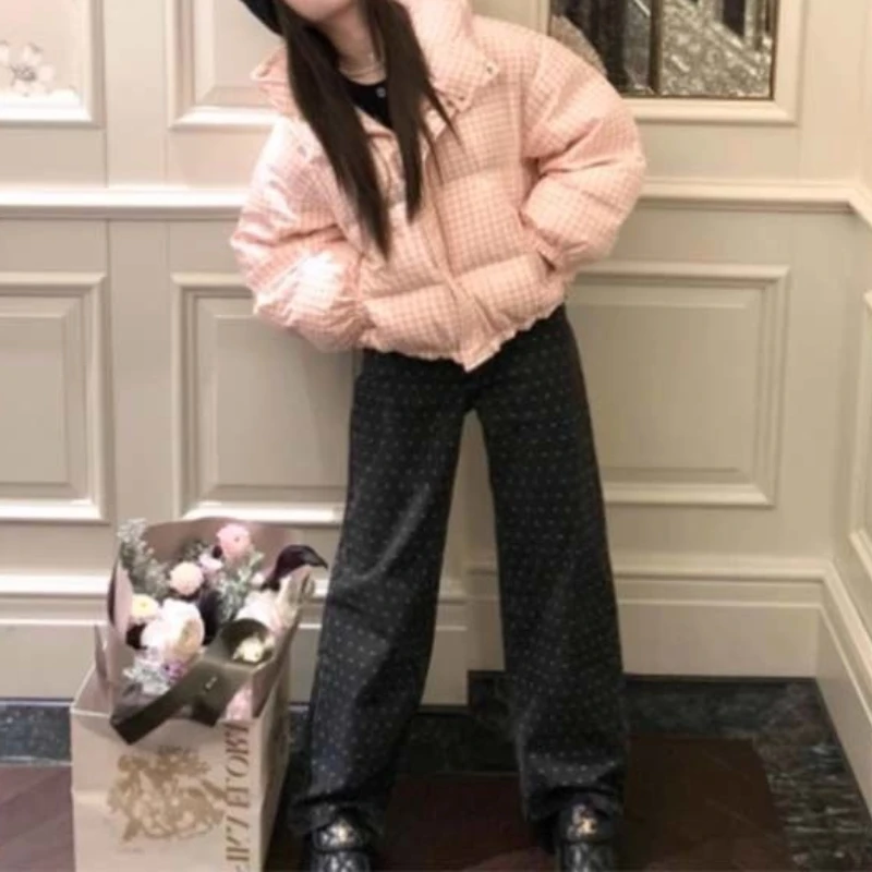 الشتاء أسفل الملابس القطنية المرأة الجديدة الوردي منقوشة فضفاضة صغيرة قصيرة مقنعين سترة #5