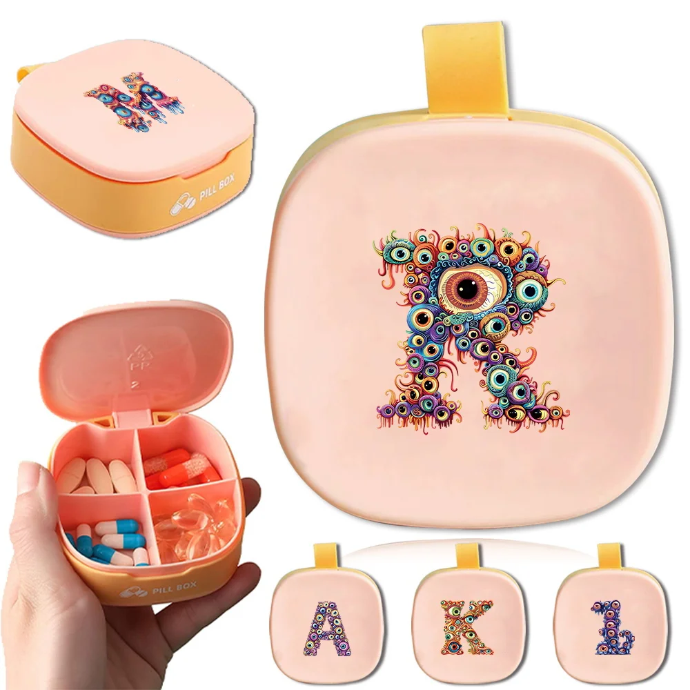 

Portable Plastics Pill Case Mini Medicine Pill Box 4 Compartments Storage Dispenser Eyelets Initial Name 26 Letters Pattern