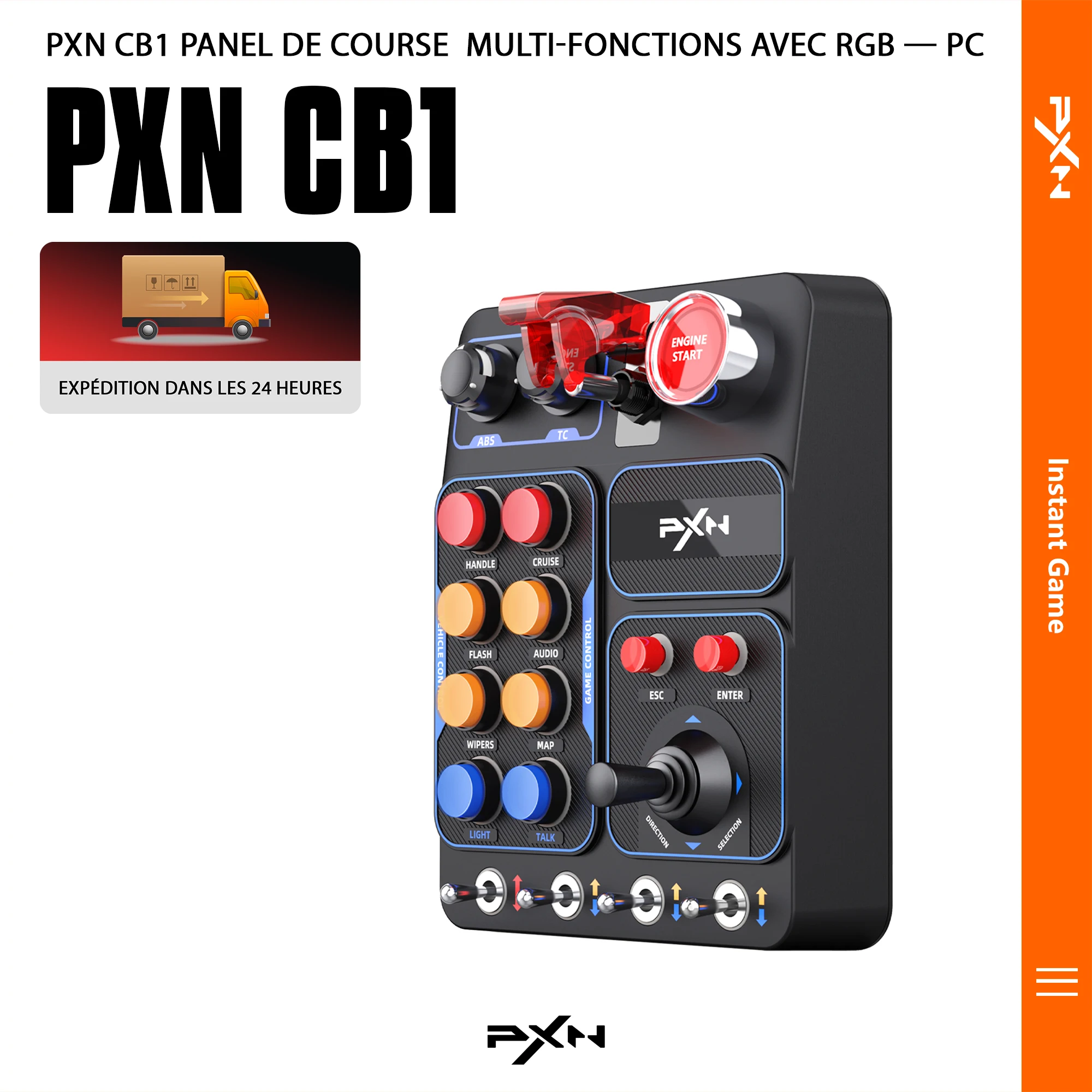 Boîte de boutons PXN CB1 pour PC, console latérale 19 boutons RGB pour simulateur de course, camion, vol, ferme, volant, joystick PC