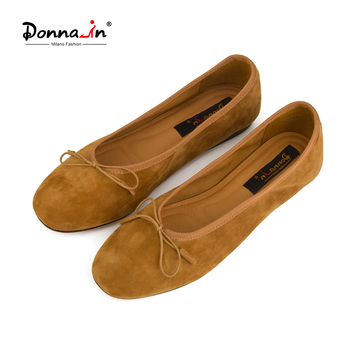 Donna-in Sheep Suede Ballet Flats Soft Comfortable Woman Shoes Round Toe Bow Tie Slip-On Classic Ladies Luxury Dress Red Shoes