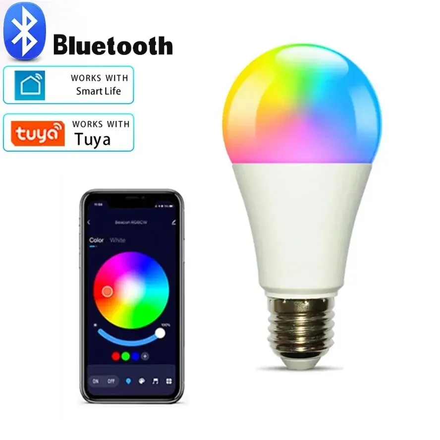 E27 Bulb Wireless Bluetooth Smart Work with Tuya Control Dimmable 9W E27 RGB+CW+WW LED Color Change Lamp Compatible AC85-265