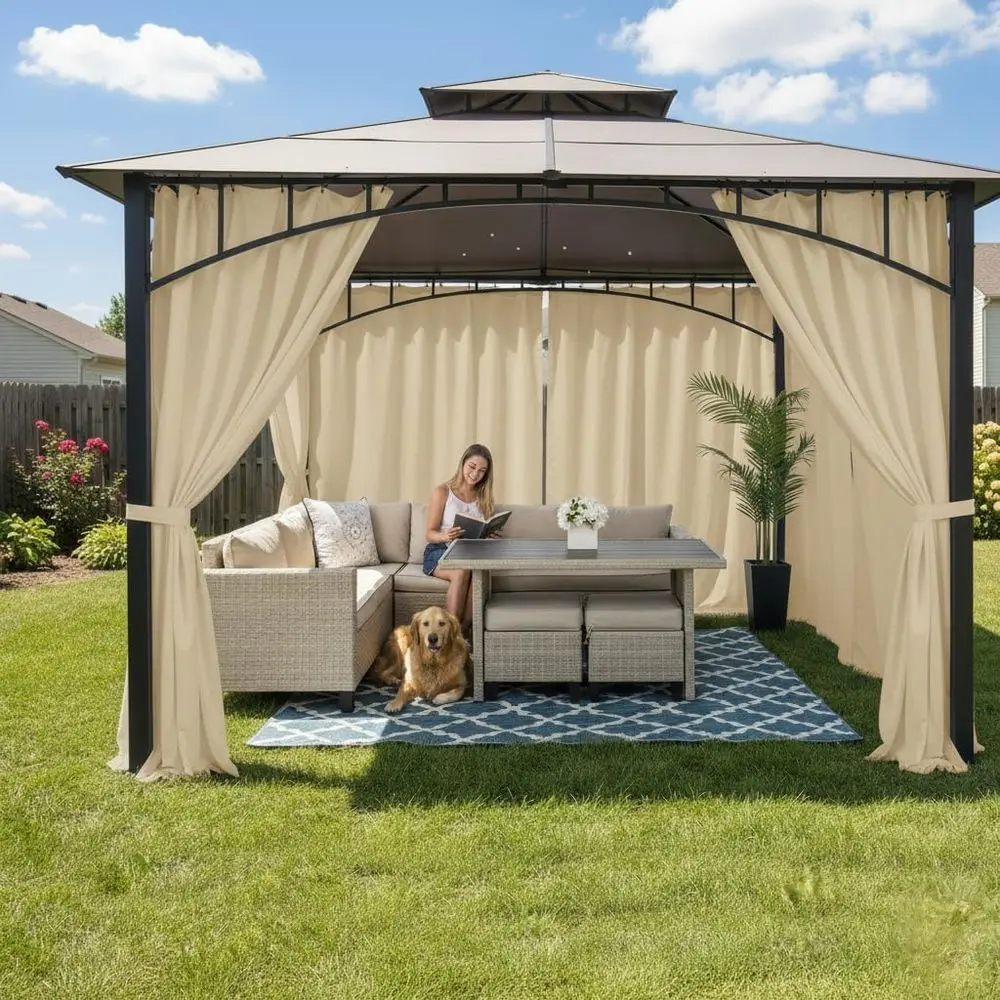 Tende da esterno impermeabili a 6 pannelli 54x95 - Tende da patio resistenti alla privacy e alle intemperie per balcone, portico, gazebo, pergola, crema