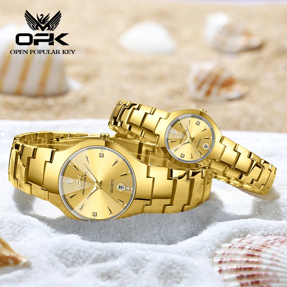 OPK Luxury Men And Women Couple Watches Waterproof Luminous Fashionable Quartz Wristwatch Trendy Original Stainless Steel Strap