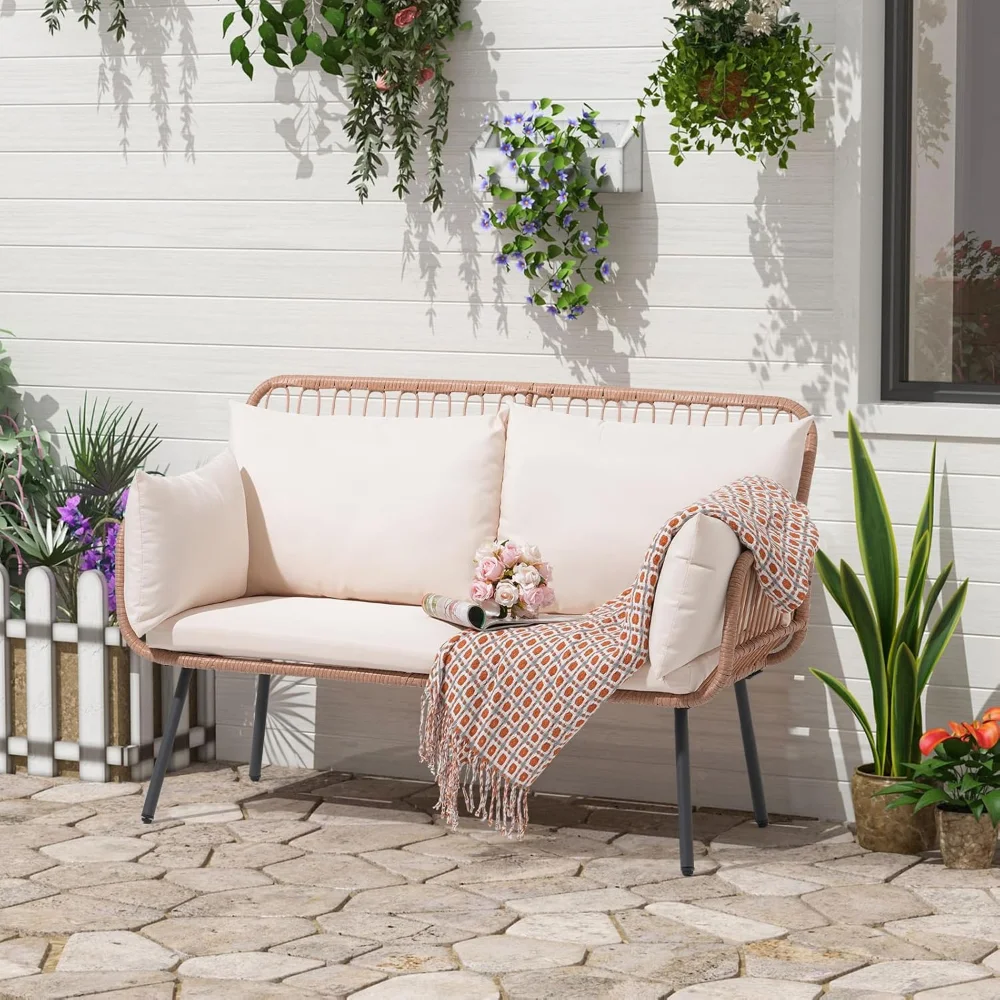 

Patio Loveseat, Outdoor Balcony Furniture, Wicker Patio Set with Cushions & Pillows, Patio Furniture Couch