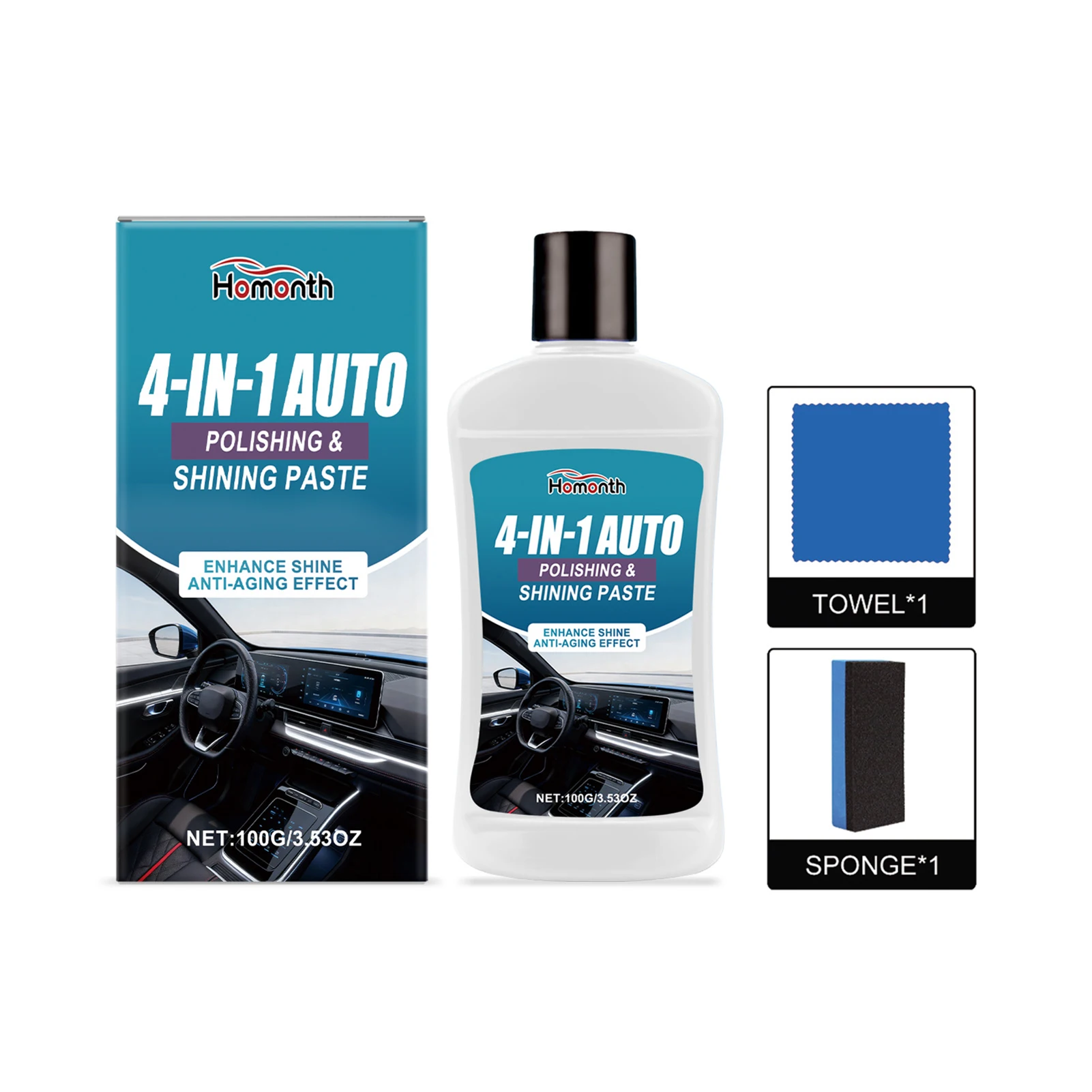 100g Interior Car Cleaner Restorer,4 In 1 Auto Polishing Shining Paste,Interior All Purpose Car Cleaner,Car Restoration Cream