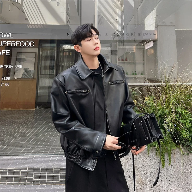 

Мужская куртка из высококачественной искусственной кожи и хлопка, повседневная, молодежная, свободного кроя, на молнии, в стиле мотоциклетной одежды.