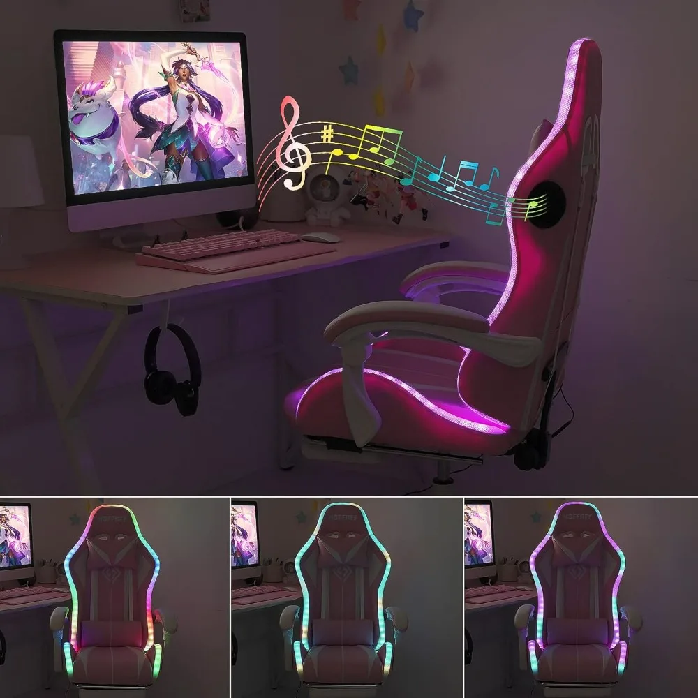 RGB Gaming Chair with Speakers Massage Computer Gaming Chair with LED Lights and Footrest High Back Video Game Chair