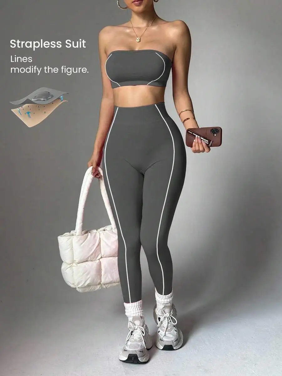 

Seamless Striped Sports Bra And Leggings Set Women Two Piece Activewear