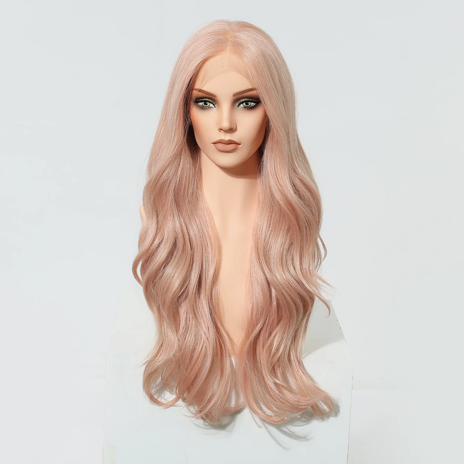 28 inch Long Body Wave Wigs 13*6 HD Transparent Lace Front Synthetic Wig For Women Pink Party Cosplay Fake Hair Natural Hairline