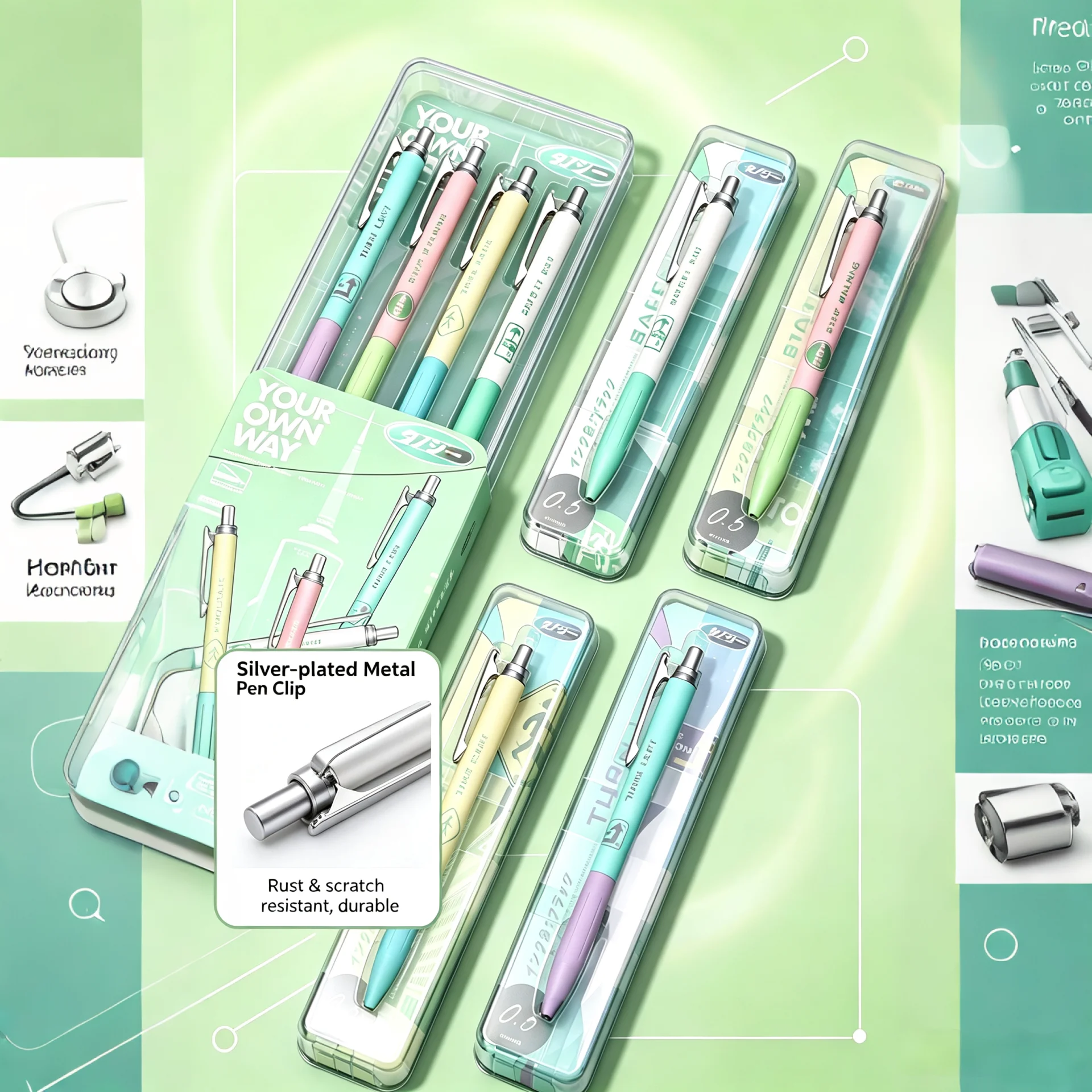 TANOOCI JJ56 Retractable Gel Pen 0.5mm Matte Metal Grip Neutral Pen Macaron Street Theme Student Office Exam Stationery Gift Pen