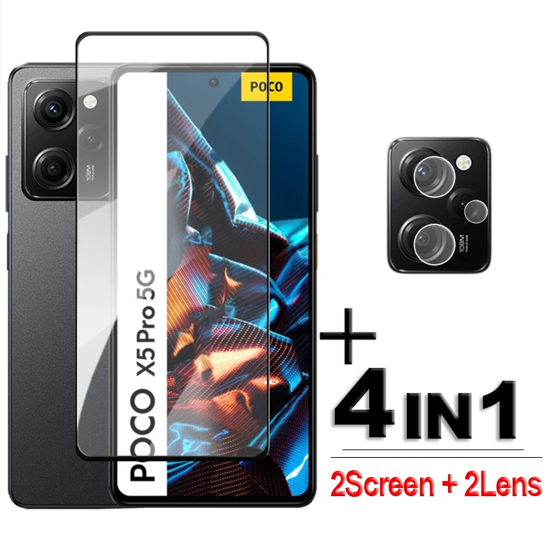 4in1 For POCO X5 Pro 5G Glass For POCO X5 Pro Tempered Glass 2.5D Full Cover Screen Protector Xiaomi POCO X5 Pro 5G Lens Film